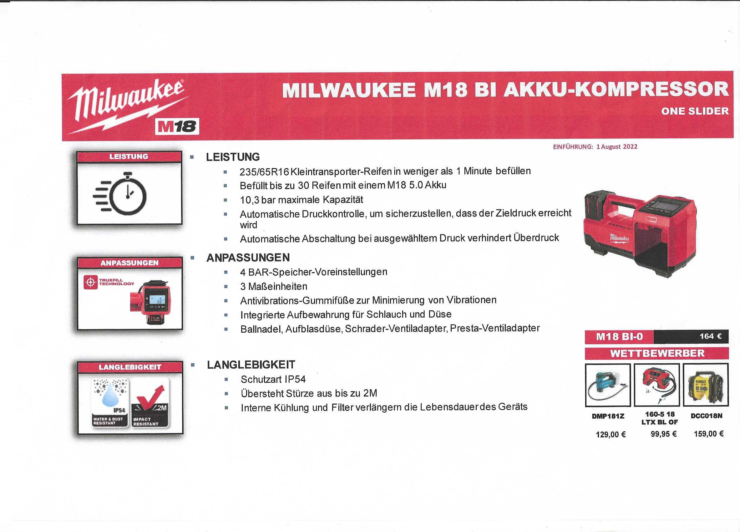 Milwaukee Akku Kompressor M18 BI-0